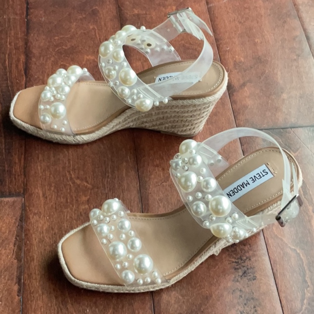 Steve Madden Women's Pearl Embellished Wedge Sandals - Clear